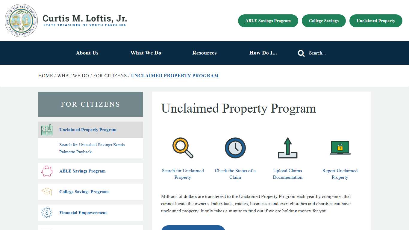Unclaimed Property - SC Office of the State Treasurer