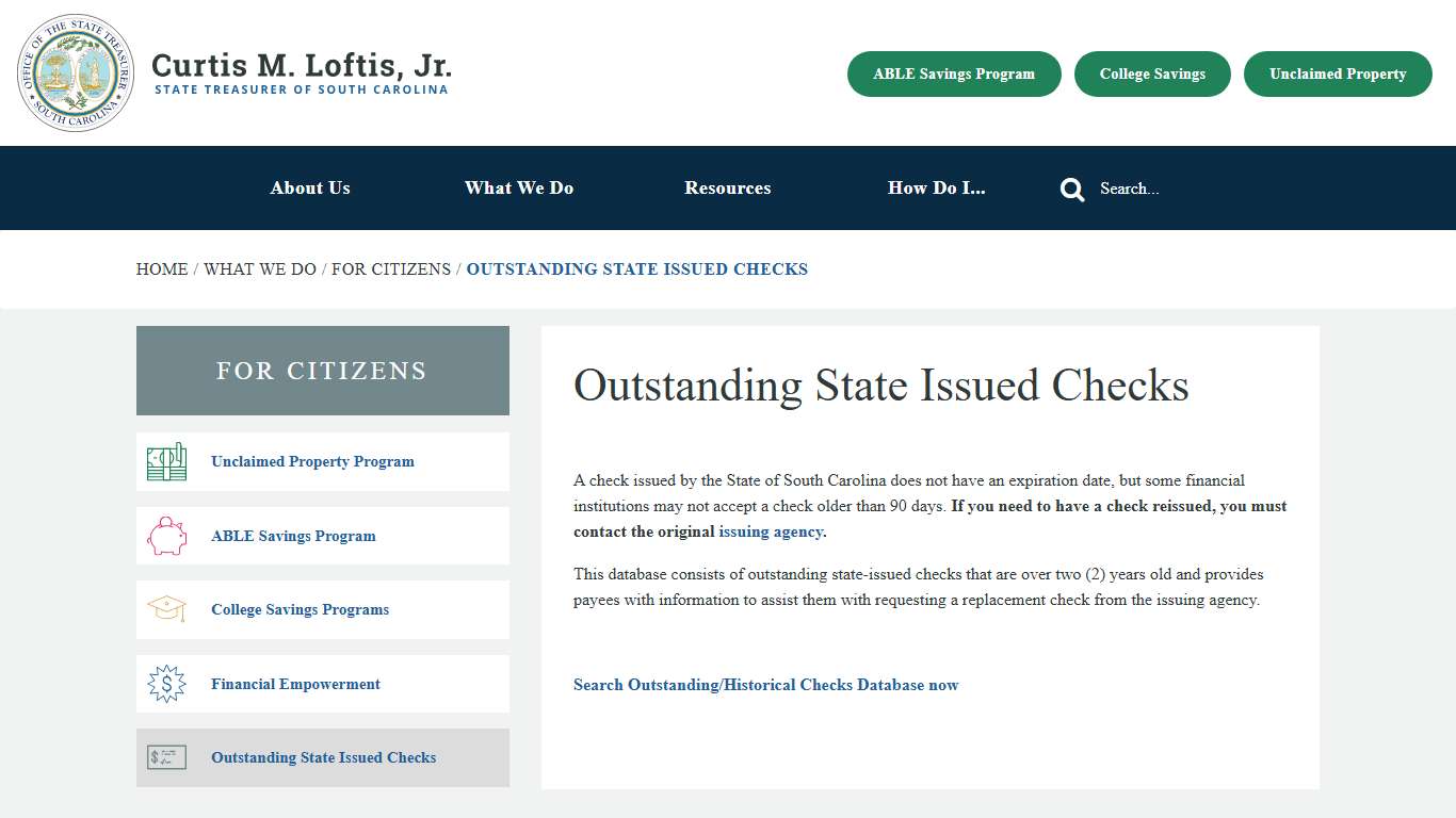 Outstanding Checks - SC Office of the State Treasurer