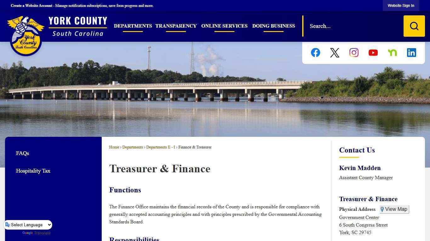 Treasurer & Finance | York, SC